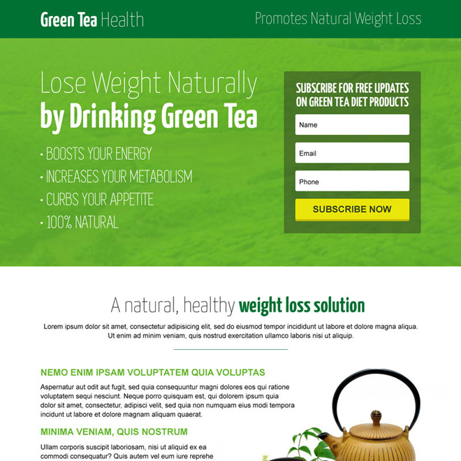 green tea natural weight loss responsive landing page design Weight Loss example