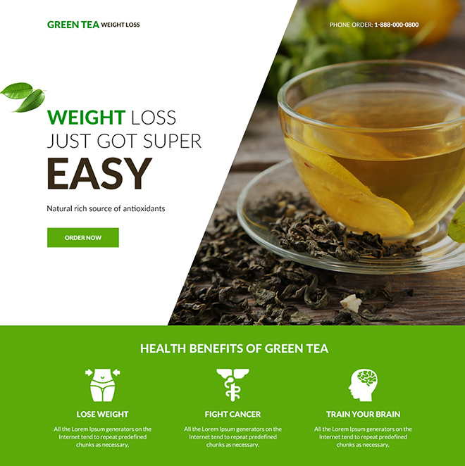 green tea weight loss supplement responsive landing page Weight Loss example