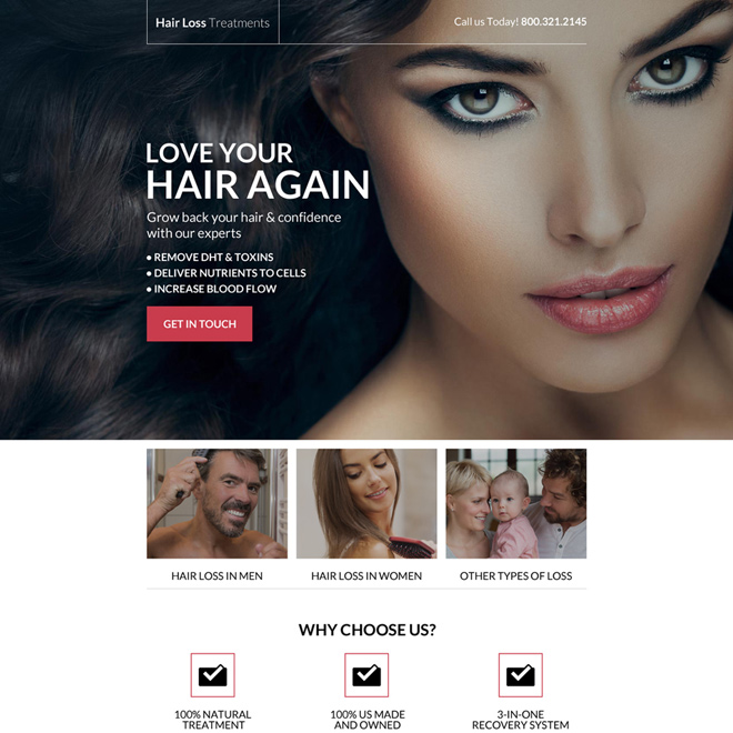 responsive hair loss lead capturing landing page design