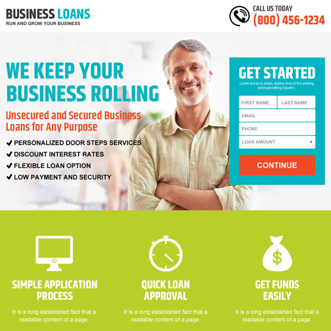 responsive grow your business with loan landing page design