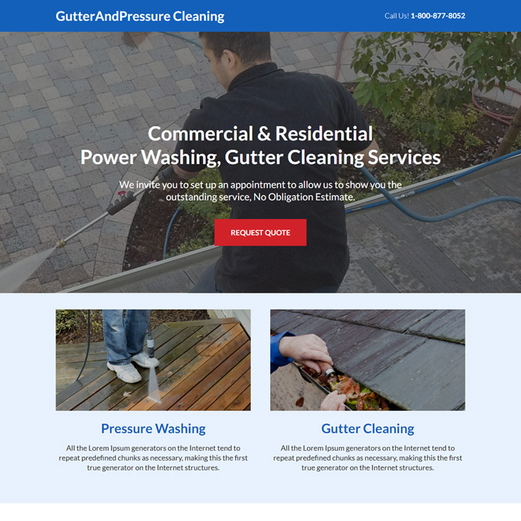 gutter and pressure cleaning responsive landing page