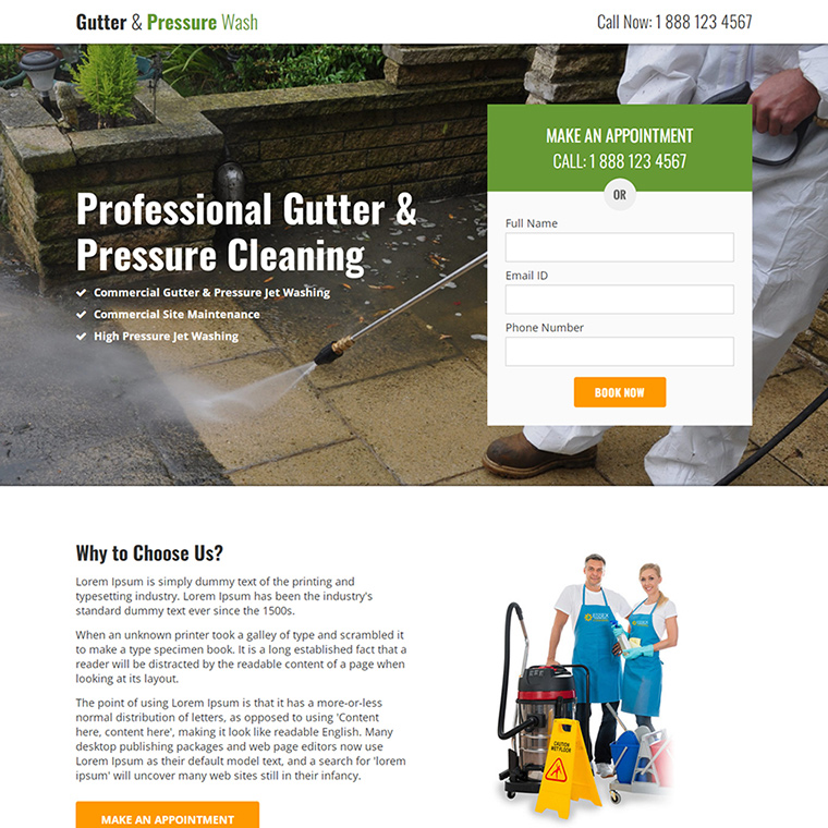 professional gutter and pressure cleaning responsive landing page