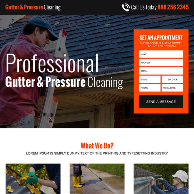 gutter pressure cleaning lead gen responsive landing page design Cleaning Services example