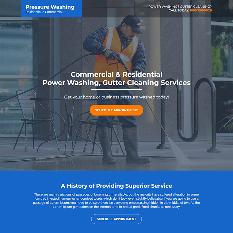 gutter and pressure cleaning service responsive landing page