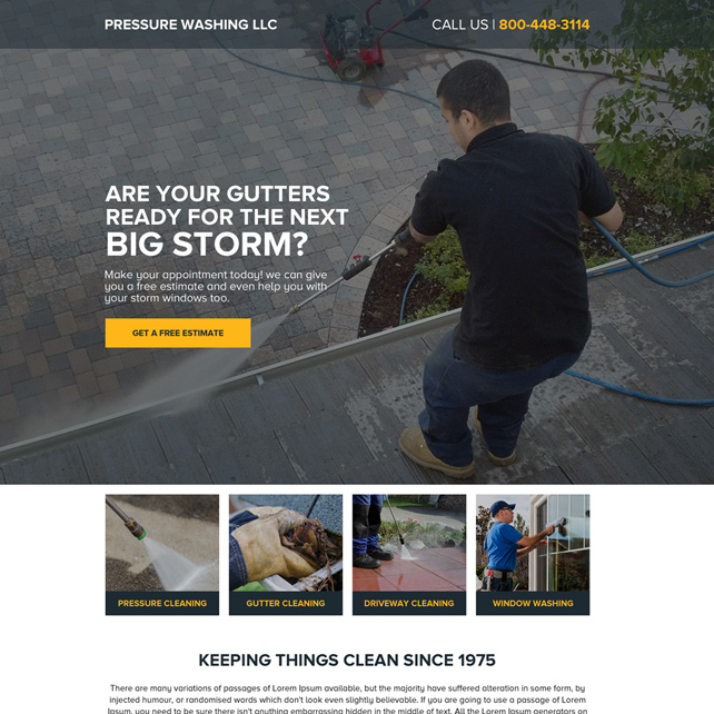 responsive gutter pressure washing service landing page design Cleaning Services example