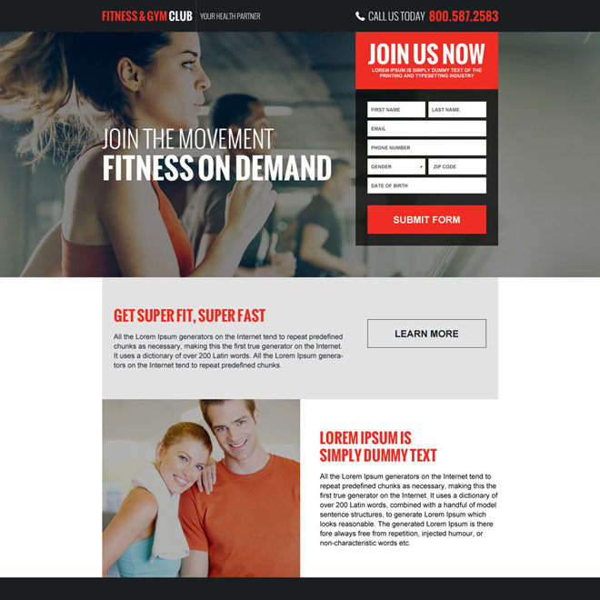 responsive health clubs and gym landing page Health and Fitness example