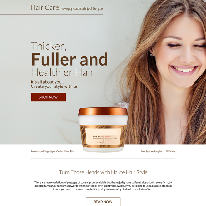 hair care product selling bootstrap landing page design