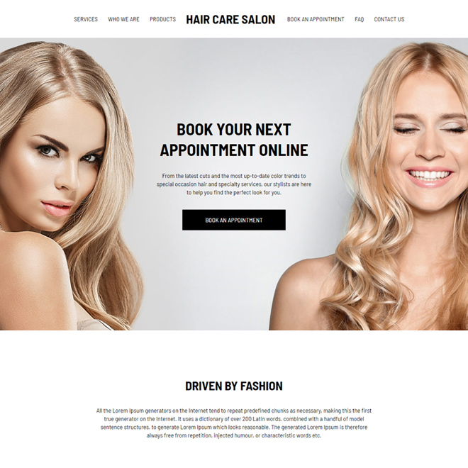 hair care salon responsive website design Hair Care example