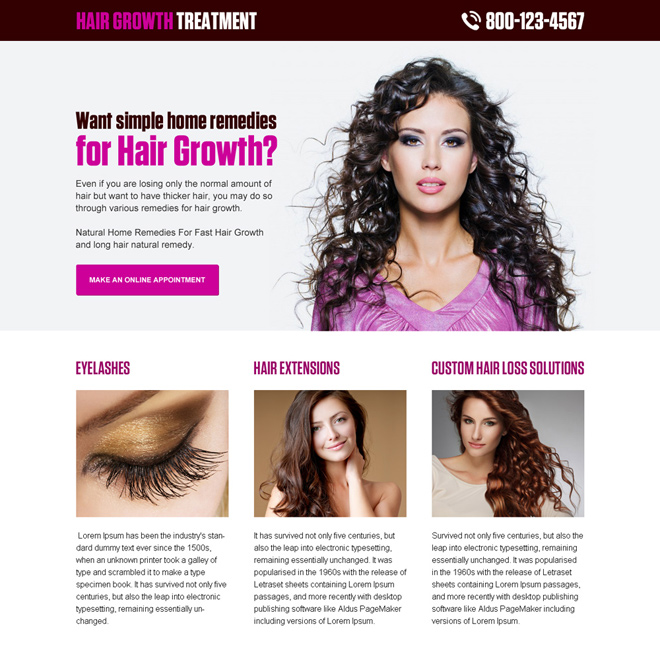 responsive hair growth treatment landing page design Hair Loss example