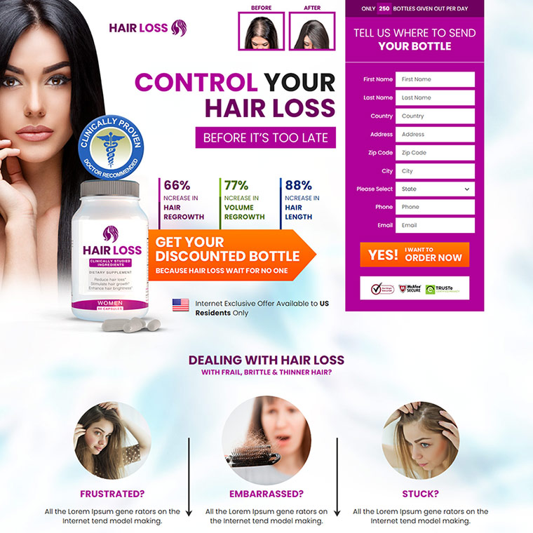hair loss product ecommerce responsive landing page Hair Loss example