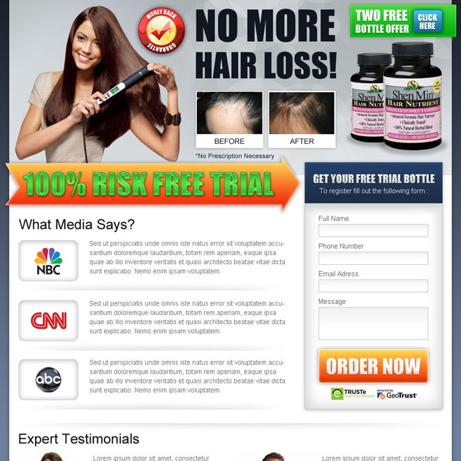 no more hair loss small lead capture lander design Hair Loss example