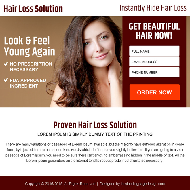 hair loss solution for long time pay per view landing page design