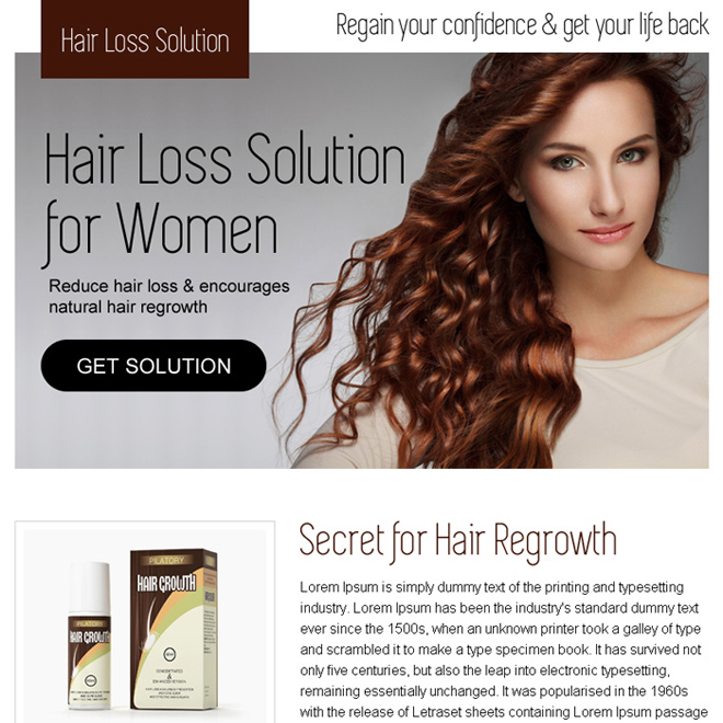 hair loss solution for women converting ppv landing page design Hair Loss example