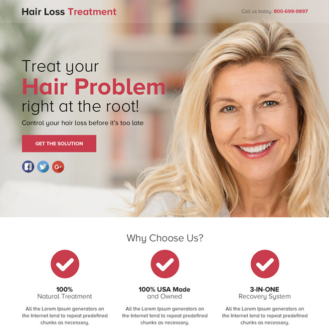 hair loss solution lead gen responsive funnel page design Hair Loss example