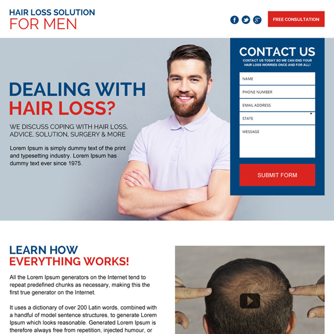 hair loss product solution for men responsive landing page Hair Loss example