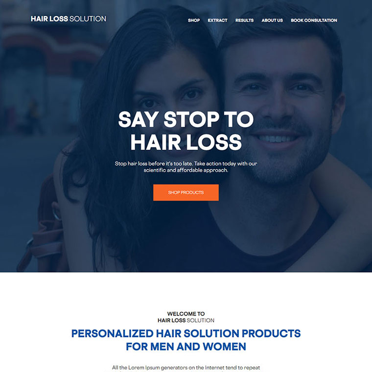 hair loss solution product responsive website design Hair Loss example