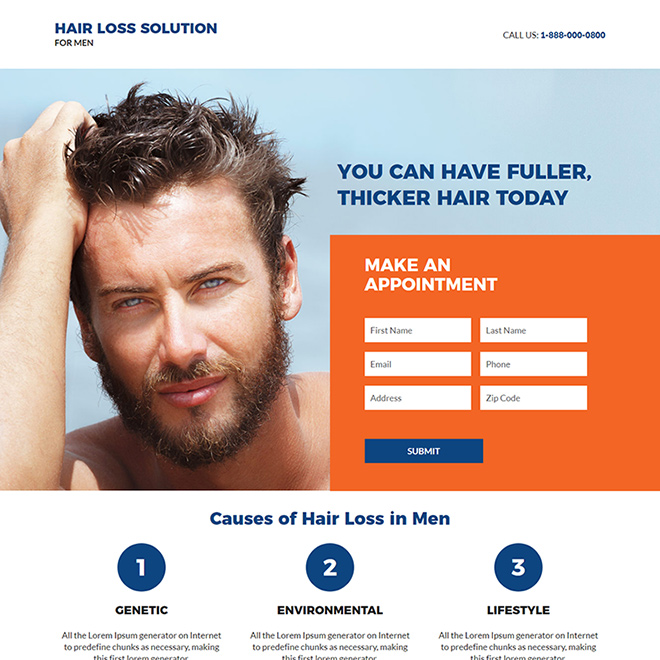 hair loss solution for men responsive landing page Hair Loss example