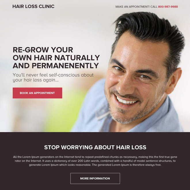 hair loss treatment for men responsive landing page design Hair Loss example