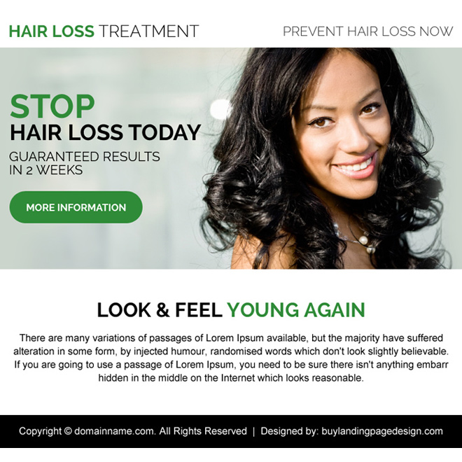 hair loss treatment call to action ppv landing page design Hair Loss example