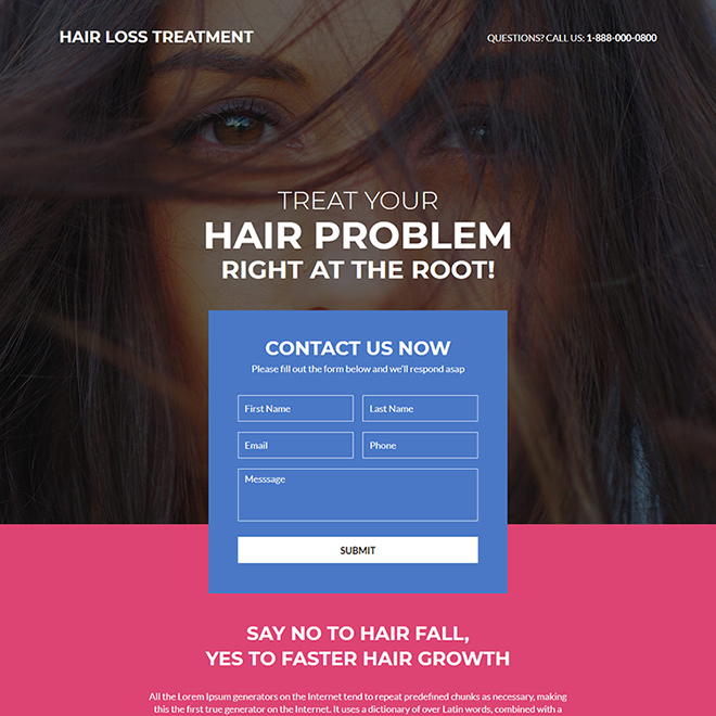 hair loss treatment lead capture responsive landing page Hair Loss example