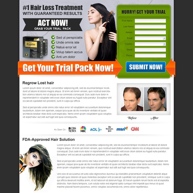 hair loss treatment lead capture squeeze page Hair Loss example