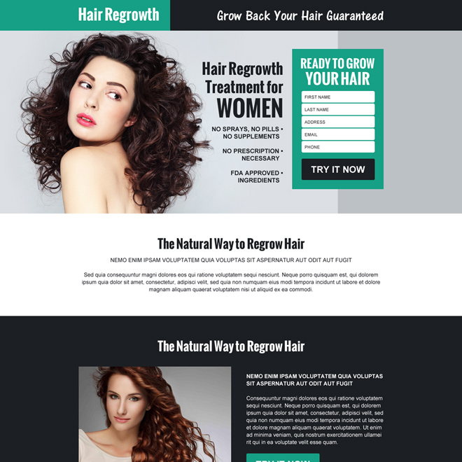 hair regrow product selling responsive landing page design Hair Loss example