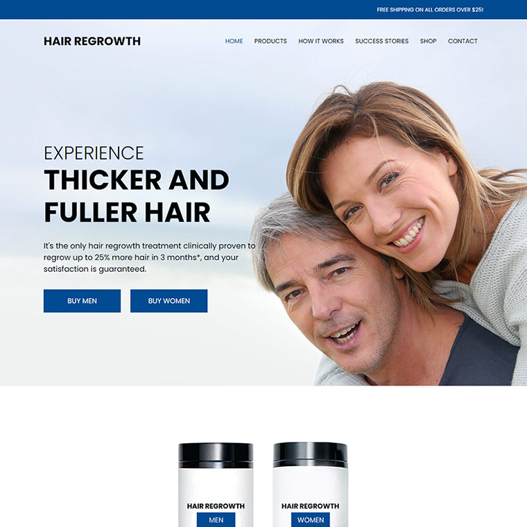 hair regrowth product selling responsive website design Hair Care example