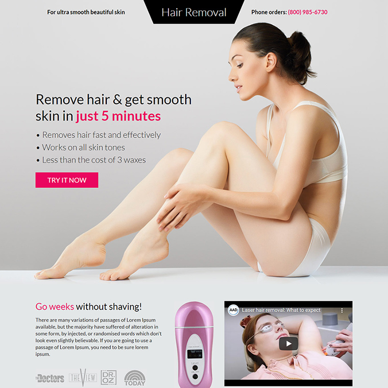 hair removal product responsive landing page