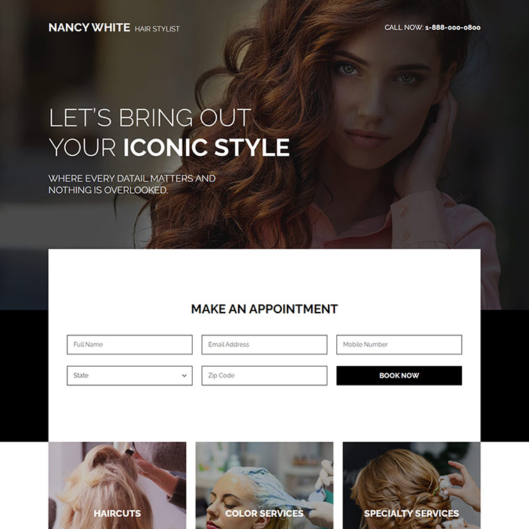 hair stylist online appointment responsive landing page