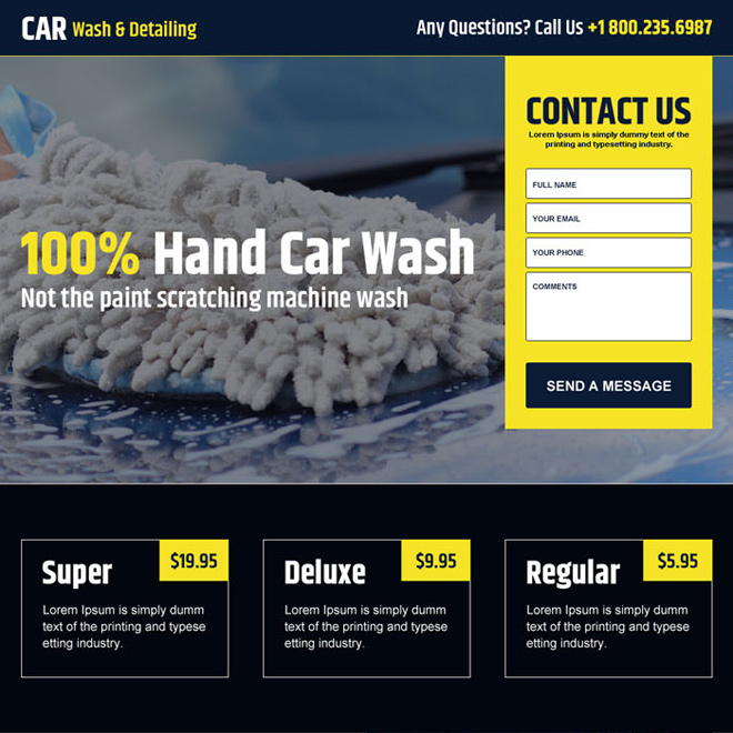 responsive hand car wash landing page design template