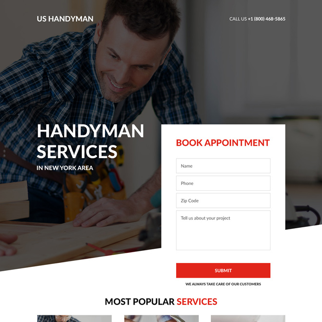 handyman service appointment booking landing page design