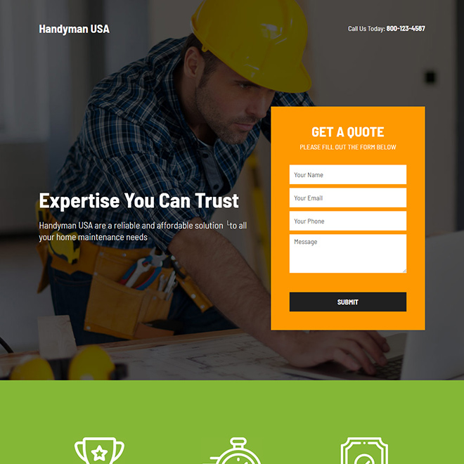 Affordable handyman service USA responsive landing page Home Improvement example