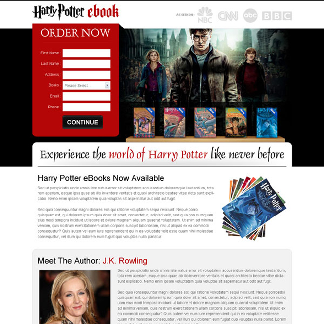 harry potter ebook lead generation appealing and attractive landing page design  example
