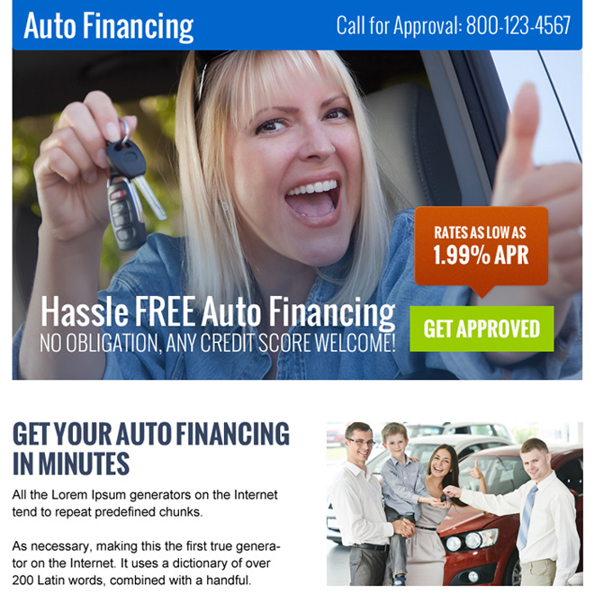 hassle free auto financing call to action ppv landing page Auto Finance example