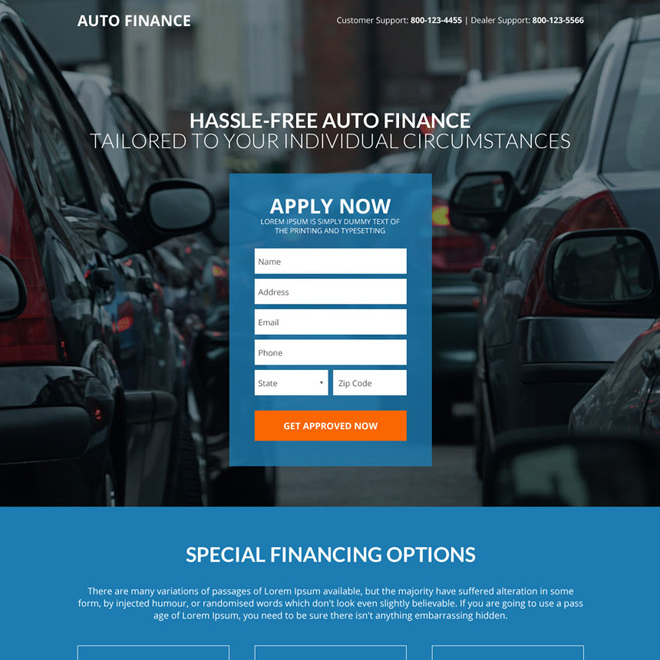 hassle free auto financing responsive landing page Auto Financing example