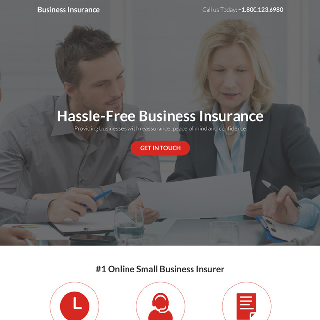 hassle free business insurance responsive landing page Business Insurance example