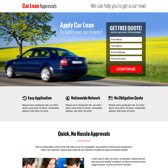 hassle free car loan approval lead capture converting responsive landing page design template Auto Financing example