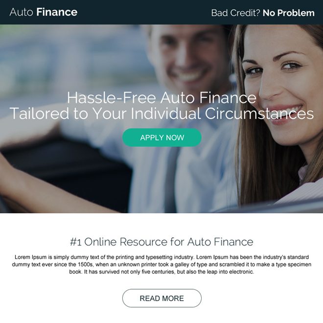 hassle free online auto finance responsive landing page design Auto Financing example