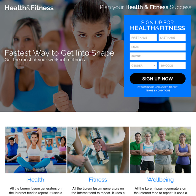 Landing Page Design Templates For Lead Gen Business Marketing Conversion Fitness Landing Page Templates