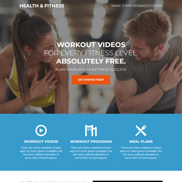 health and fitness club responsive landing page design Health and Fitness example