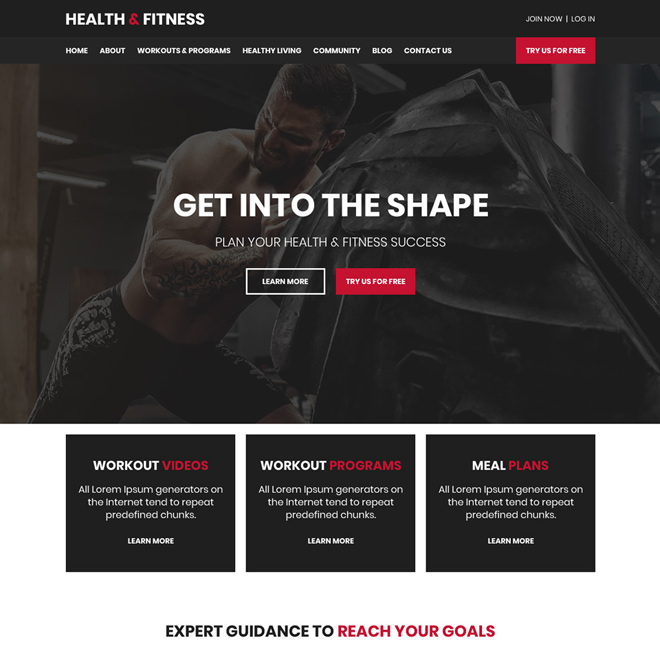 health and fitness programs responsive website design Health and Fitness example