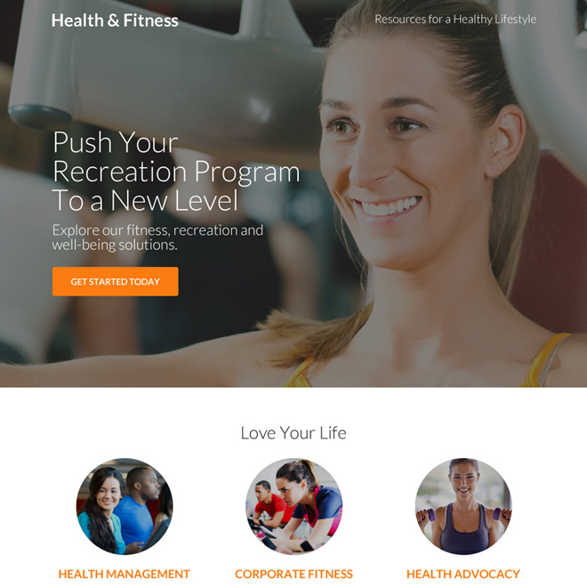 responsive health and fitness clean landing page design Health and Fitness example