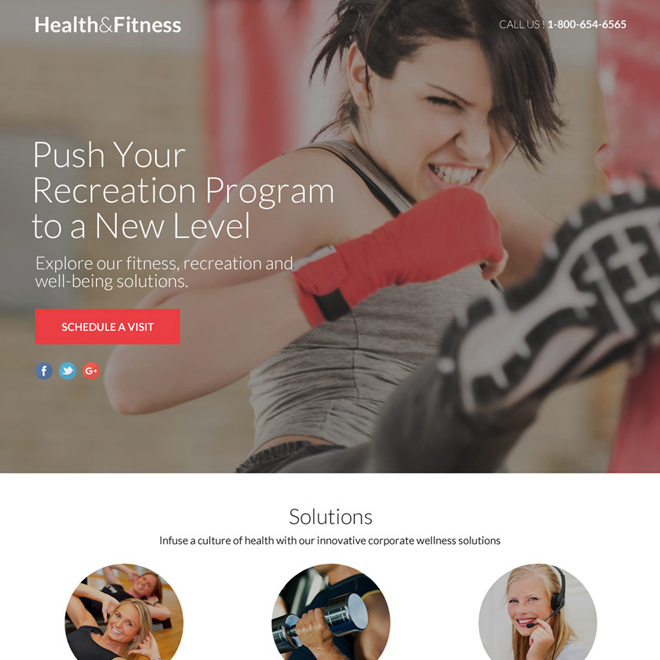 responsive health and fitness lead funnel landing page Health and Fitness example