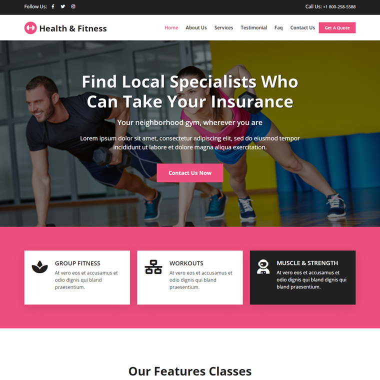 health and fitness training program responsive website design Health and Fitness example
