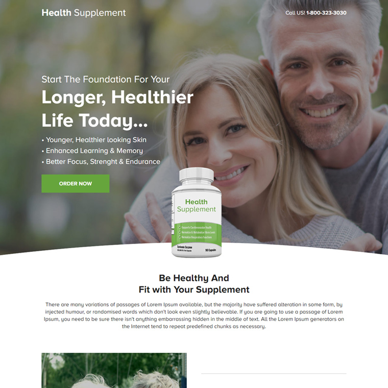 minimal health supplement responsive landing page