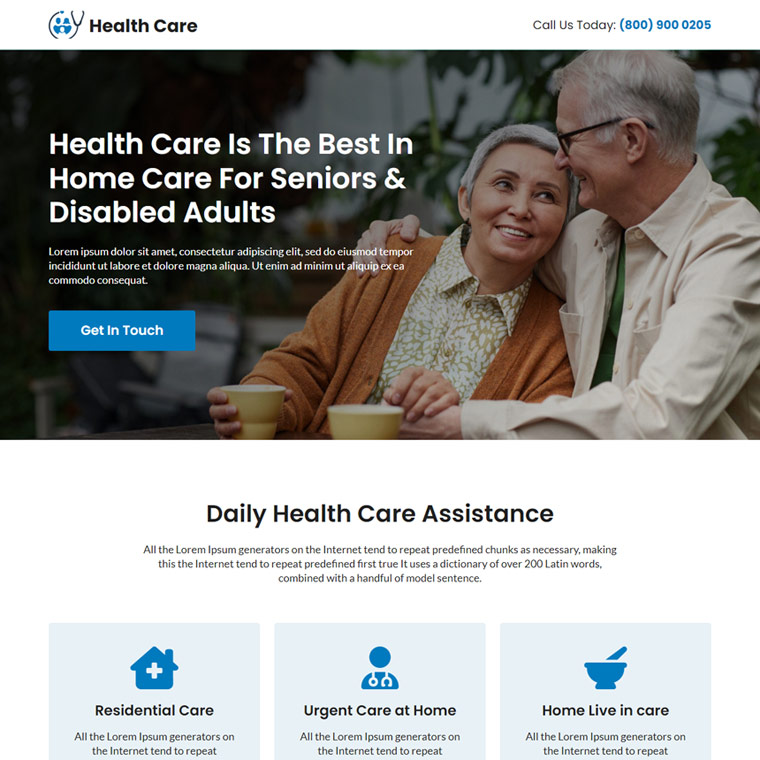 health care service for seniors and disabled lead capture landing page Health and Fitness example