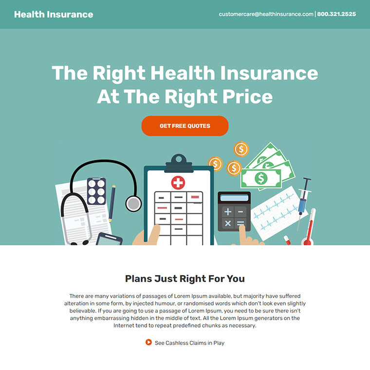 health insurance plans call to action landing page Health Insurance example