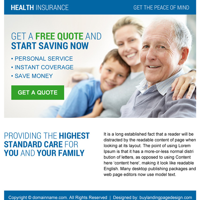 health insurance call to action ppv landing page