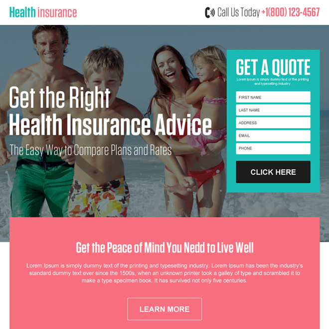 best health insurance quote advice responsive landing page Health Insurance example