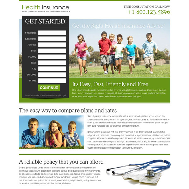 health insurance long lead capture effective squeeze page design